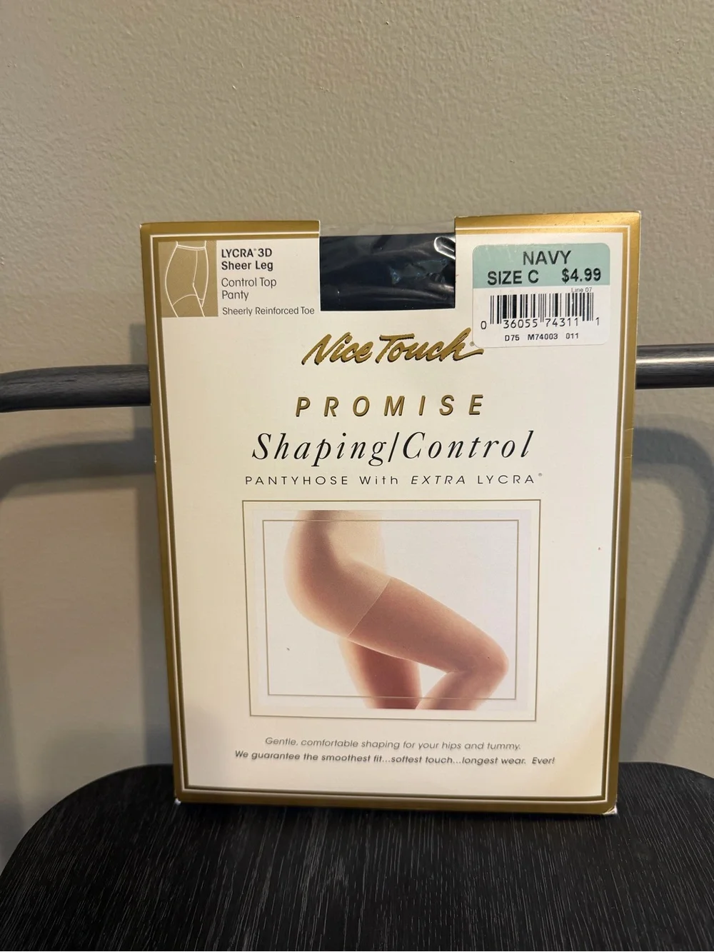 Vintage Nice Touch Promise Lycra 3D Navy Control Top Pantyhose Size C NOS